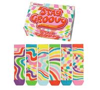 United Oddsocks Stay Groovy Coffret cadeau pour femme - 6 chaussettes funky dépareillées - Motifs inspirés du disco des années 70 - 15 combinaisons colorées - UK 37-42 - Coffret cadeau rétro en coton