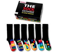 United Oddsocks The Sock Exchange Coffret Cadeau Homme, 6 chaussettes dépareillées noires avec semelles colorées, chaussettes coton homme originales à mixer et assortir, cadeau élégante, EU 39-46
