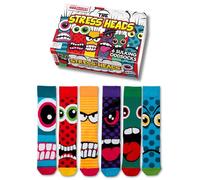 United Oddsocks The Stress Heads Coffret Cadeau Homme, 6 chaussettes dépareillées avec monstres colorés, chaussettes coton homme originales à mixer et assortir, idée cadeau amusante, taille EU 39-46