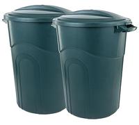 United Solutions Lot de 2 poubelles rondes de 78 litres, vert écologique, facile à transporter, construction robuste, poignées de passage et couvercle à verrouillage à clic amovible