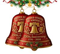 United States 250th Anniversary Bell Ornament, Christmas Gold 250th Anniversary Bell Ornament for Collectors and Patriotic, Christmas Tree, Fence, Patio Or Outdoor Decorations (2pcs)
