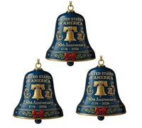 United States 250th Anniversary Bell Ornament,Christmas Gold 250th Anniversarybell Ornament,Vintage-Style Metal Commemorative Doorbell for Patriotic Holidays, Christmas Tree s(Blue,3pc)