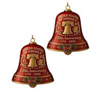 United States 250th Anniversary Bell Ornament,Christmas Gold 250th Anniversarybell Ornament,Vintage-Style Metal Commemorative Doorbell for Patriotic Holidays, Christmas Tree s(Red,2pc)