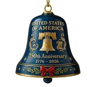 United States 250th Anniversary Bell Ornament,Christmas Gold 250th Anniversarybell Ornament,Vintage-Style Metal Commemorative Doorbell for Patriotic Holidays, Christmas Tree s(Blue,1pc)