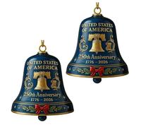 United States 250th Anniversary Bell Ornament,Christmas Gold 250th Anniversarybell Ornament,Vintage-Style Metal Commemorative Doorbell for Patriotic Holidays, Christmas Tree s(Blue,2pc)