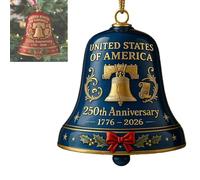 United States 250th Anniversary Bell Ornament, Metal Hanging Bell Christmas Tree Decorations, Handmade Metal Guardian Bells, Christmas Gold 250th Anniversarybell Ornament (Blue,1PCS)