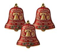 United States 250th Anniversary Bell Ornament, Metal Hanging Bell Christmas Tree Decorations, Handmade Metal Guardian Bells, Christmas Gold 250th Anniversarybell Ornament (Red,3PCS)