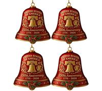 United States 250th Anniversary Bell Ornament, Metal Hanging Bell Christmas Tree Decorations, Handmade Metal Guardian Bells, Christmas Gold 250th Anniversarybell Ornament (Red,4PCS)