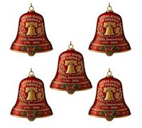 United States 250th Anniversary Bell Ornament, Metal Hanging Bell Christmas Tree Decorations, Handmade Metal Guardian Bells, Christmas Gold 250th Anniversarybell Ornament (Red,5PCS)