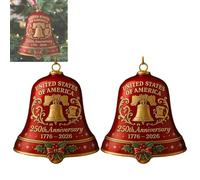 United States 250th Anniversary Bell Ornament, Metal Hanging Bell Christmas Tree Decorations, Handmade Metal Guardian Bells, Christmas Gold 250th Anniversarybell Ornament (Red,2PCS)