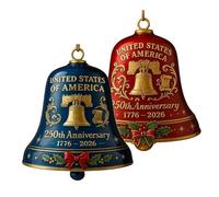 United States 250th Anniversary Bell Ornament, Metal Hanging Bell Christmas Tree Decorations, Retro Metal Commemorative Doorbell for Patriotic Holidays, Christmas Tree (2Pcs*Mix)