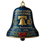 United States 250th Anniversary Bell Ornament, Metal Hanging Bell Christmas Tree Decorations, Retro Metal Commemorative Doorbell for Patriotic Holidays, Christmas Tree (Blue)