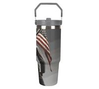United States Marine - Gobelet de 887 ml avec paille, tasse de voyage isotherme en acier inoxydable avec poignée, tasse à café sous vide à double paroi, couvercle anti-fuite, garde les boissons