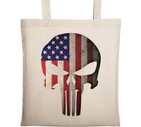 United States of America Skull Styled Flag Natural Ecologique Cotton Tote Bag Beige
