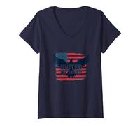 United We Stand Emblème Patriotique Aigle Drapeau américain T-Shirt avec Col en V, Femme, Bleu Marine, L