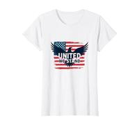 United We Stand Emblème Patriotique Aigle Drapeau américain T-Shirt, Femme, Blanc, M