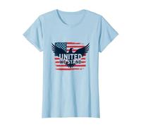 United We Stand Emblème Patriotique Aigle Drapeau américain T-Shirt, Femme, Bleu Céleste, XL