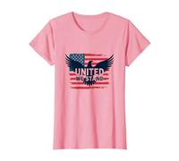 United We Stand Emblème Patriotique Aigle Drapeau américain T-Shirt, Femme, Rose, L