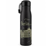 United1871 Gourde isotherme Berlin Skyline - 500 ml - Noir | Bouteille isotherme avec motif Berlin. Double paroi en acier inoxydable, isolation sous vide, anti-fuite, 500 ml.
