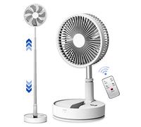 UNITEDTIME ventilateur portable rechargeable pliable [télécommande] batterie fonctionne pliable debout piédestal ventilateurs oscillants, minuteur pour le camping voyage, chambre, (blanc)