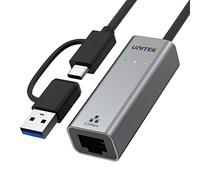 Unitek Adaptateur USB-A/C NA RJ45 2,5 G Ethernet | U1313C | Wtyk USB-C i Adaptateur USB-A | Obsługa 10/100/1000/2500 Mbps Ethernet | Boîtier en Alliage d'aluminium | Longueur du câble : 30 cm |