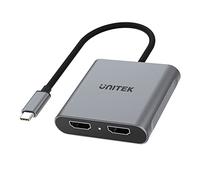 UNITEK Adaptateur USB-C vers 2 x HDMI 4K MST | V1404B | Connecteur USB-C | Port HDMI | Transport multiflux | Plug & Play | Aluminium | Couleur : Gris | HDCP 2.2 | Résolution maximale 4K @ 60 GHz