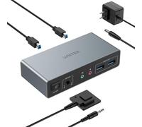 Unitek Commutateur KVM HDMI 2 moniteurs 2 ordinateurs 4K @ 60Hz USB 3.0 Commutateurs KVM partagent deux moniteurs HDMI 3 ports USB pour clavier, souris, disques durs, micro, ports casque, 2 câbles DC