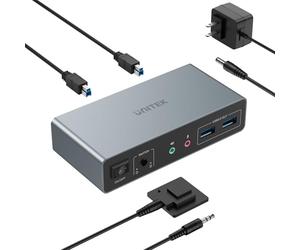 Unitek Commutateur KVM HDMI 2 moniteurs 2 ordinateurs 4K @ 60Hz USB 3.0 Commutateurs KVM partagent deux moniteurs HDMI 3 ports USB pour clavier, souris, disques durs, micro, ports casque, 2 câbles DC