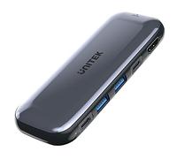 Unitek D1046A uHUB H6 Storage 6 en 1 USB-C M.2 SSD Storage Hub avec données 10 Gbps, HDMI et PD 100 W/Interface M.2 / 4K @ 60 Hz UHD/Surface en Alliage d'aluminium Poli Brillant
