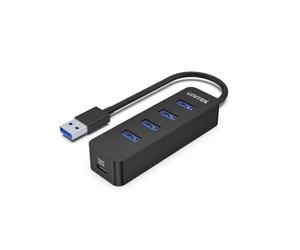 UNITEK Hub Actif 10 W avec câble de 15 cm intégré avec connecteurs USB-A 4 Ports USB-3.1 et 1 Port USB-C 5 V2 A Transfert de données instantané jusqu'à 5 Gbps et Charge sûre Plug and Play