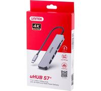 Unitek Hub USB-C H1118A 7in1, HDMI 4K, 3x USB-A, USB-C PD 100W, alu