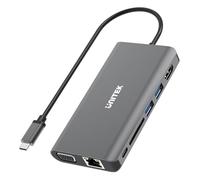 UNITEK uHUB O8+ Dock USB-C 3.2 Gen 1 Space Grey - USB-C PD 100W, HDMI 1.4 4K, VGA, RJ45 Gigabit, Lecteur SD/MicroSD, Audio 3.5mm, 2x USB 2.0