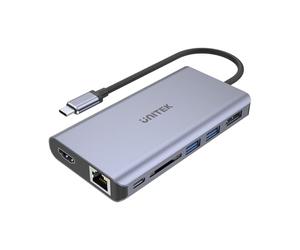 UnITEK Human Friendly Hub USB-C avec écran MST Triple écran, 2 x HDMI + VGA, 1 x Port USB-A et USB-C Power Delivery 100 W, USB 3.1 5 Gbps, 4 K @ 30 Hz, 2 K @ 60 Hz, Aluminium, SuperSpeed