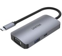 UnITEK Human Friendly Hub USB-C avec écran MST Triple écran, 2 x HDMI + VGA, 1 x Port USB-A et USB-C Power Delivery 100 W, USB 3.1 5 Gbps, 4 K @ 30 Hz, 2 K @ 60 Hz, Aluminium, SuperSpeed