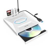 UNITEK Lecteur CD DVD Externe pour Ordinateur Portable, Lecteur DVD Portable USB C avec emplacements pour Carte SD, 3 Ports USB, graveur de CD, Lecteur de Disque Externe Optique Compatible avec