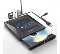 Unitek Lecteur CD DVD externe pour ordinateur portable, lecteur DVD portable USB C avec emplacements pour carte SD, 3 ports USB, graveur de CD, lecteur de disque externe optique compatible avec