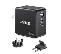 UNITEK P1117B Chargeur Secteur Universel 65W Noir : 2x USB-C Power Delivery 3.1, 1x USB-A 3.2 Gen 1, Quick Charge 3.0, GaN, PPS