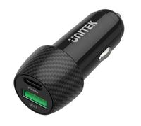 UNITEK P1400A Chargeur Auto 38W, Double Port USB (2.0 & Type-C), Power Delivery, Quick Charge 3.0, 12-24V, Noir, Protections Surchauffe/Court-circuit