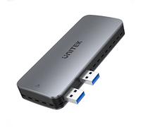 UNITEK S1224A Boîtier SolidForce PCIe/NVMe M.2 SSD 10Gbps pour PS5 / Double USB-A/Échangeur Thermique en Aluminium/Tampons Thermiques en Silicone/Support en Caoutchouc/Câble USB-A de 15 cm