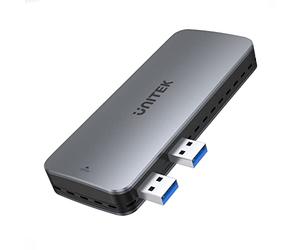 UNITEK S1224A Boîtier SolidForce PCIe/NVMe M.2 SSD 10Gbps pour PS5 / Double USB-A/Échangeur Thermique en Aluminium/Tampons Thermiques en Silicone/Support en Caoutchouc/Câble USB-A de 15 cm