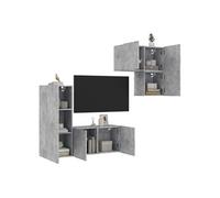 Vidaxl Unités Murales Tv 4 Pcs Gris Béton Bois D'ingénierie Marron