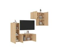 Vidaxl Unités Murales Tv 4 Pcs Chêne Sonoma Bois D'ingénierie Marron
