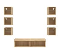 Unités Murales TV 8 Pièces avec LED, Armoires de Rangement Murales en Bois D'ingénierie, Centre de Divertissement Moderne pour la Décoration du Salon et Le Stockage Multimédia (Chêne Sonoma)