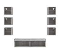 Unités Murales TV 8 Pièces avec LED, Armoires de Rangement Murales en Bois D'ingénierie, Centre de Divertissement Moderne pour la Décoration du Salon et Le Stockage Multimédia (Sonoma Gris)