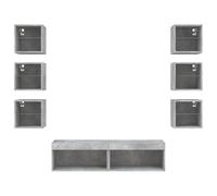 Unités Murales TV 8 Pièces avec LED, Armoires de Rangement Murales en Bois D'ingénierie, Centre de Divertissement Moderne pour la Décoration du Salon et Le Stockage Multimédia (Gris béton)