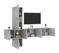 Vidaxl Unités Murales Tv 5 Pcs Gris Béton Bois D'ingénierie Marron