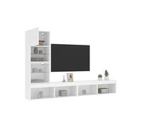 Unités Murales TV avec LED 4 pcs, Armoires de Télévision Suspendues, Meubles Télé Flottants, Moderne, Blanc Bois d'Ingénierie