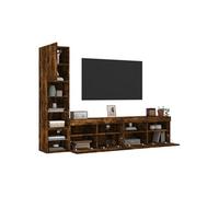 Unités murales TV avec LED 4 pcs chêne fumé bois d'ingénierie