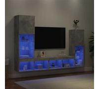 vidaXL Unités murales TV 4 pièces avec LED – Bois d'ingénierie gris béton
