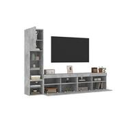 Vidaxl Unités Murales Tv Avec Led 4 Pcs Gris Béton Bois D'ingénierie Marron